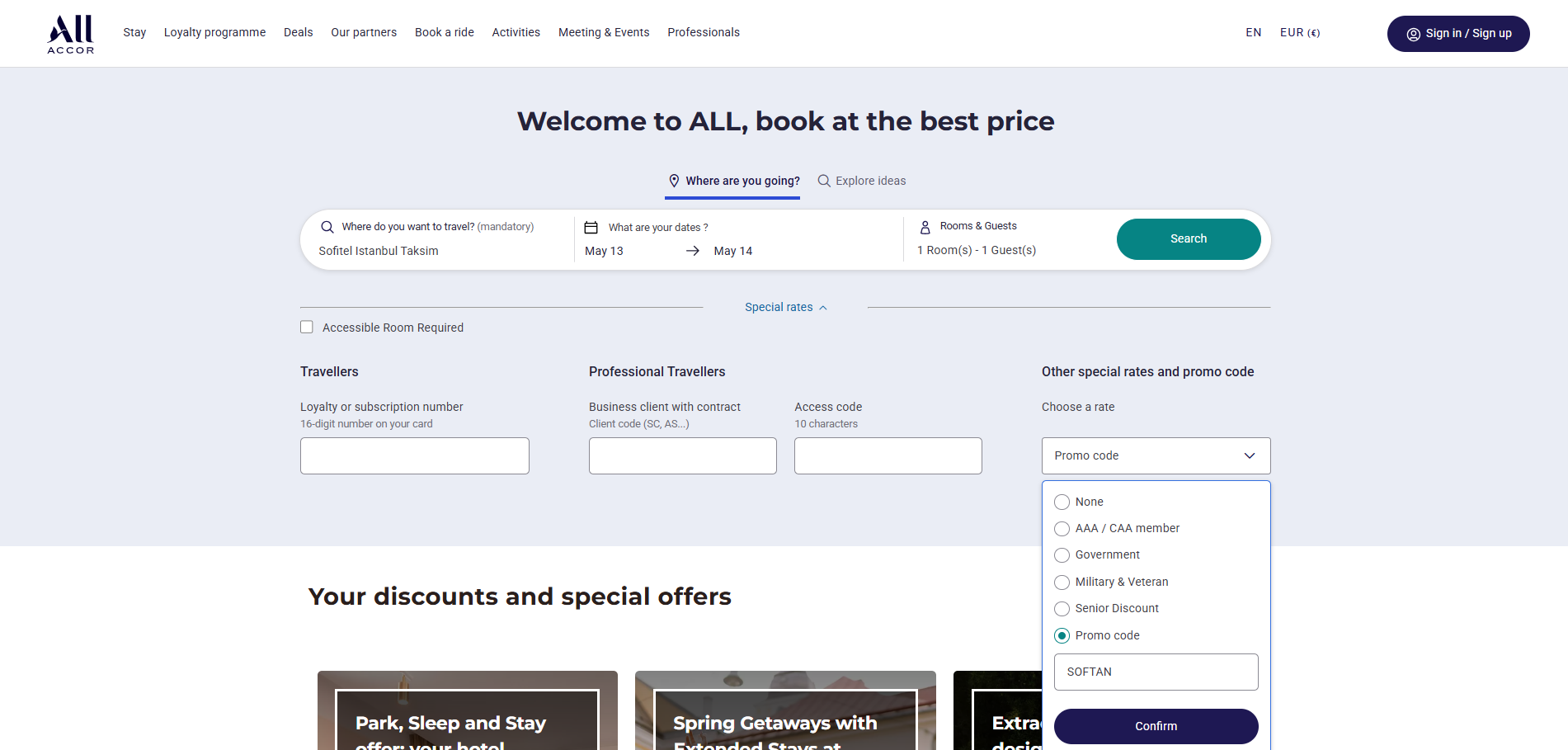 Sofitel Reservation Step 1